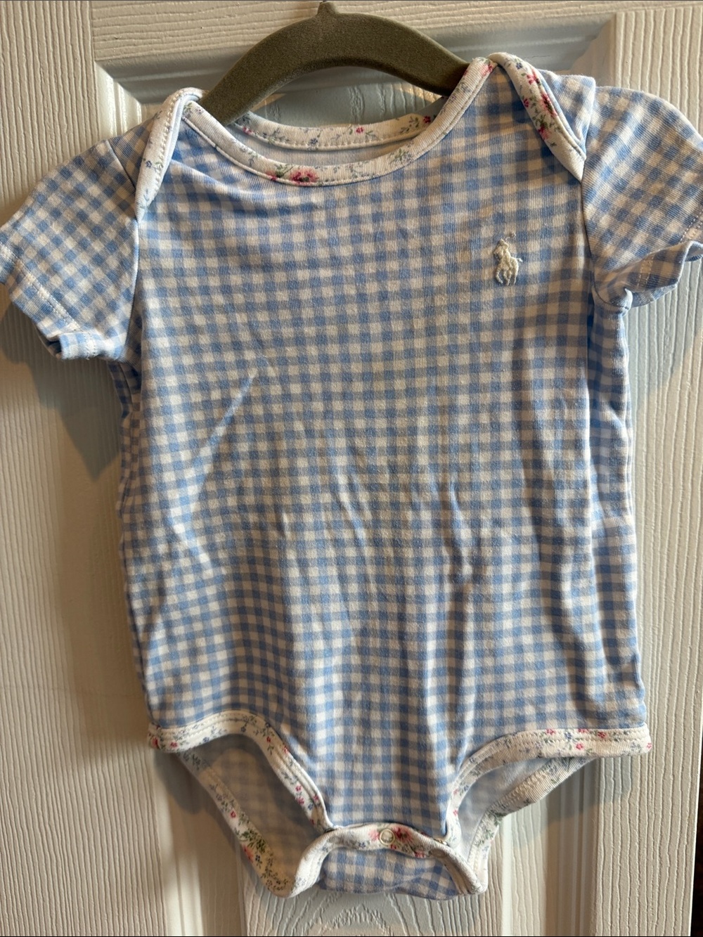 Ralph Lauren baby girl 3m Light Blue Gingham Baby Bodysuit